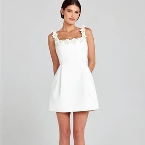 NADINE MERABI Cindy White Floral Embellished Mini Dress